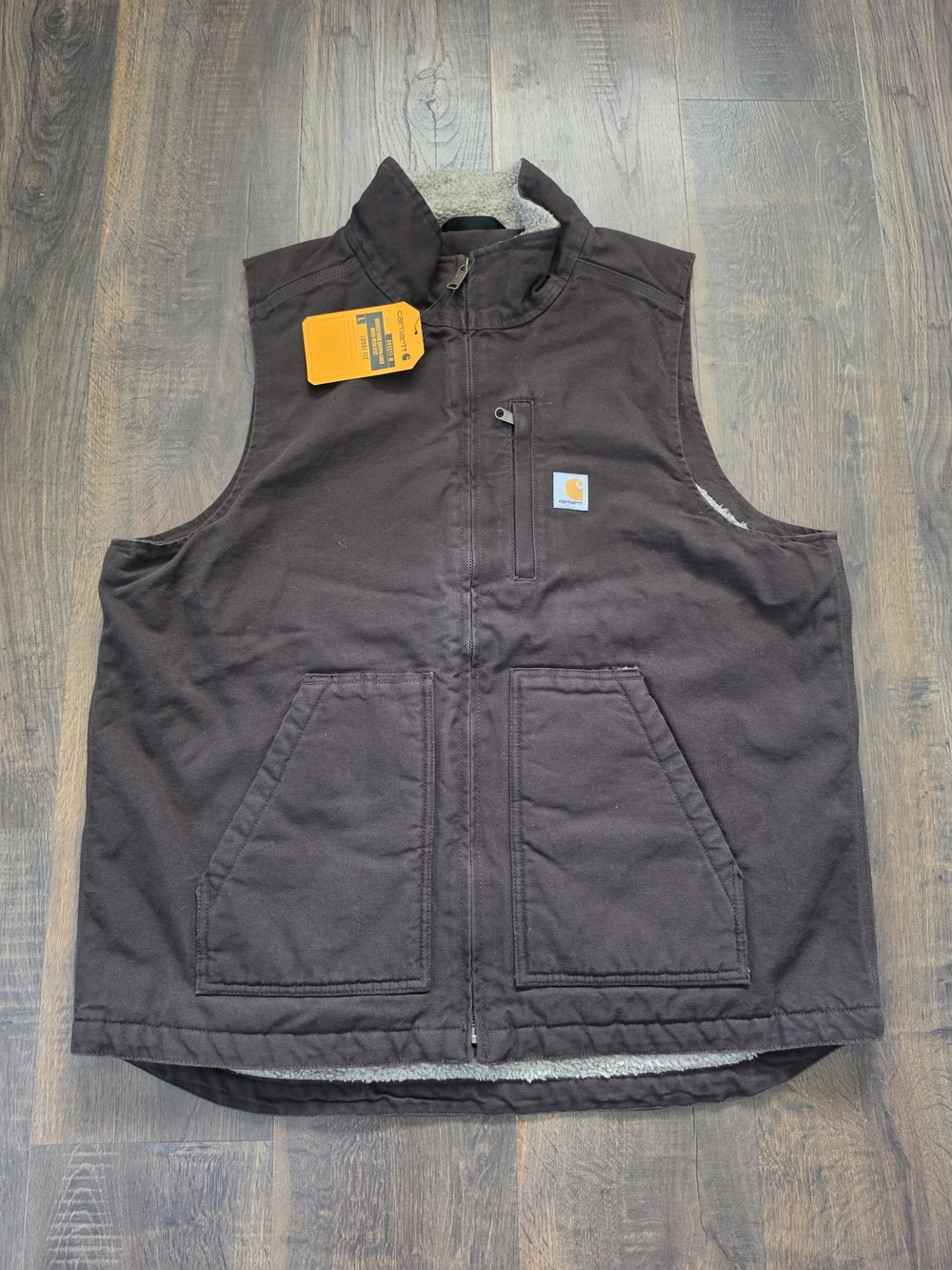 NWT Carhartt Men's Washed Duck Sherpa-Lined Mock-Neck Vest - Dark Brown (Size L)